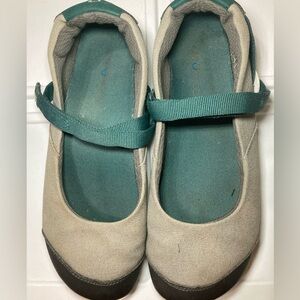 Teal and Beige Mary Jane Flats by Xero